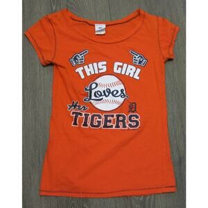 CLEMSON TIGERS Baseball T Shirt Size S Women "This Girl Loves Her Tigers" Orange